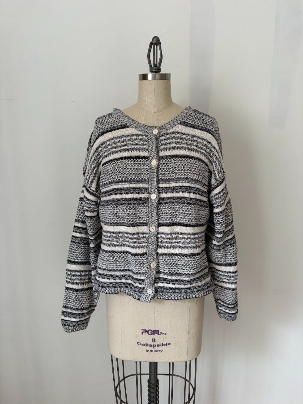VTG 90s Jonathan Logan Striped Cotton Knit Cardigan Sweater Cottagecore Size S